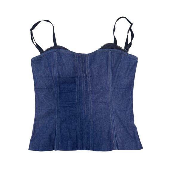 Victoria’s Secret Tops - Vintage Victoria’s Secret Denim Bustier Corset Top – Dark Wash Y2K Style Small